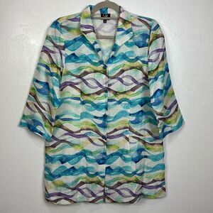 Connie Roberson Patterned Watercolor Button Down Shirt Tunic Size M